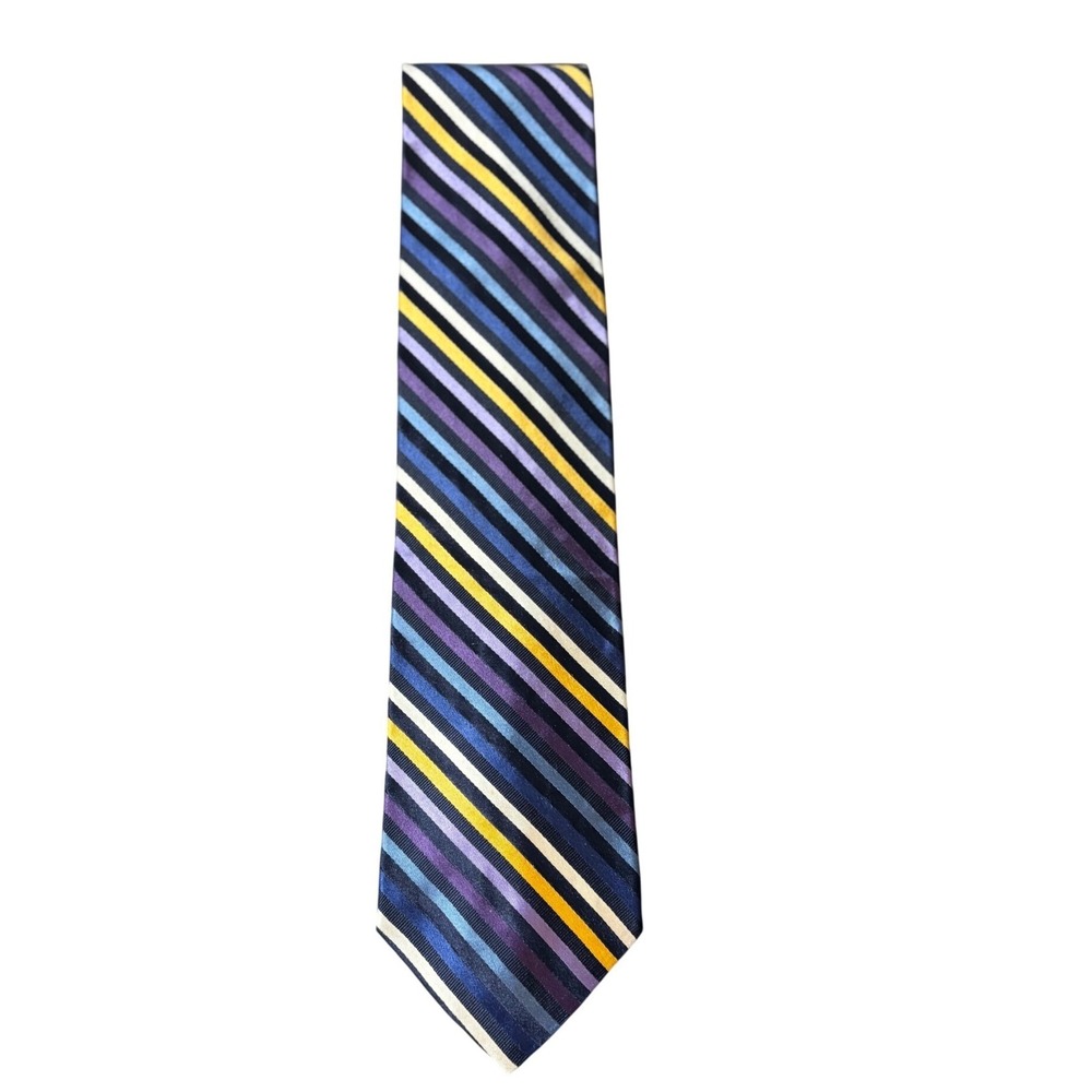 Tommy Hilfiger 100% Silk Tie Navy with Blue and Purple Stripes